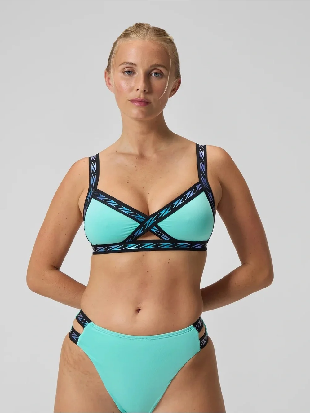 WOMEN'S FLU3NTE LOGO ELASTIC BIKINI TOP TURQUOISE
